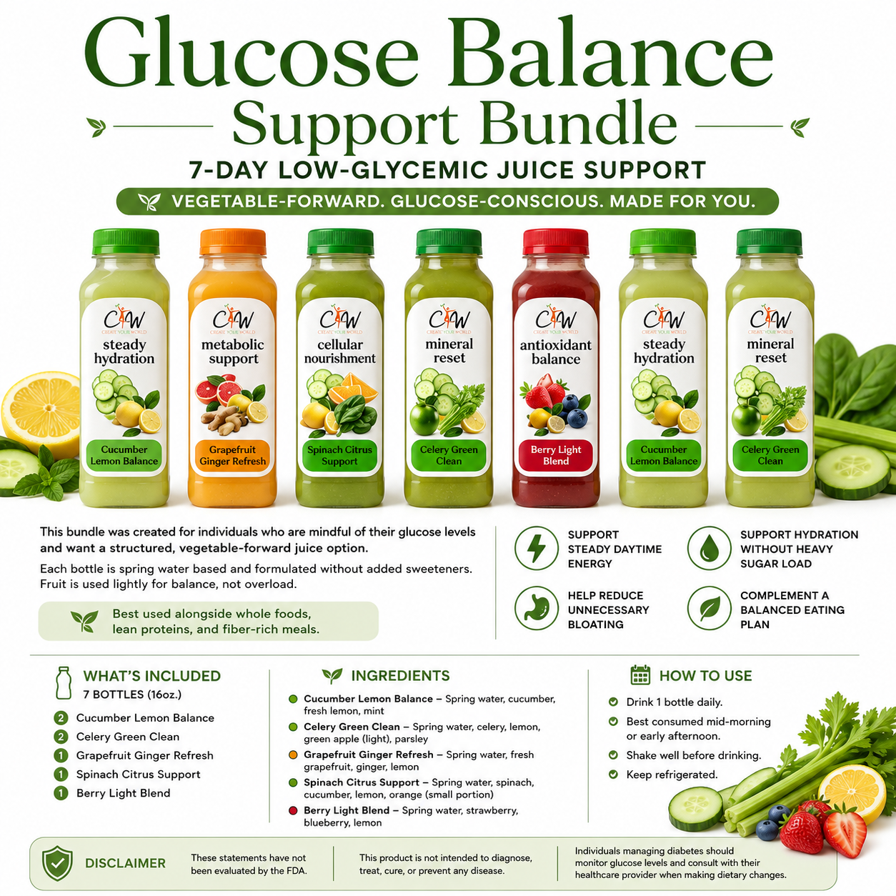 Glucose Balance Support Bundle
7-Day Low-Glycemic Juice Support